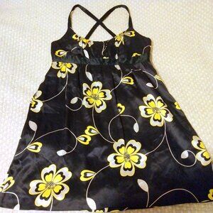 INC Bold Black Floral Silk Cocktail Dress 14 Garden Party Wedding Guest Y2K